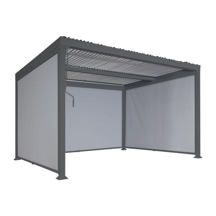 Alu Pergola HWC-L41 mit 3x Seitenwand, Lamellen-Pavillon, stabiles 8cm-Metall-Gestell 3x3m ~ anthrazit