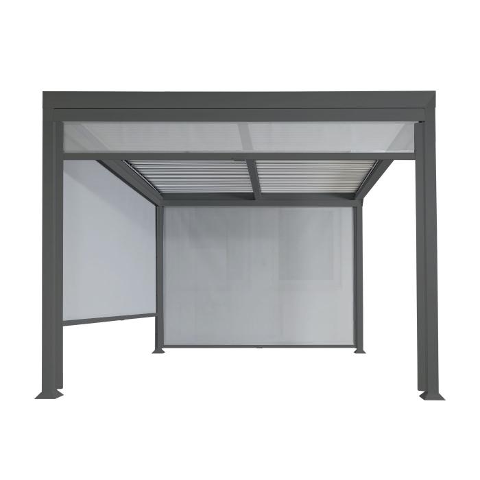 Alu Pergola HWC-L41 mit 3x Seitenwand, Lamellen-Pavillon, stabiles 8cm-Metall-Gestell 3x3m ~ anthrazit