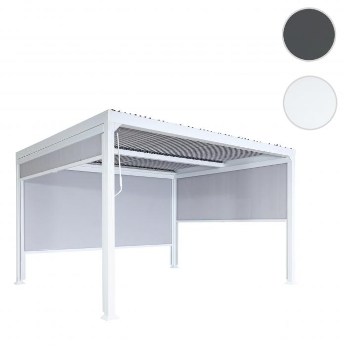 Alu Pergola HWC-L41 mit 3x Seitenwand, Lamellen-Pavillon, stabiles 8cm-Metall-Gestell 3x3,7m ~ wei
