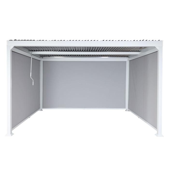 Alu Pergola HWC-L41 mit 3x Seitenwand, Lamellen-Pavillon, stabiles 8cm-Metall-Gestell 3x3,7m ~ wei