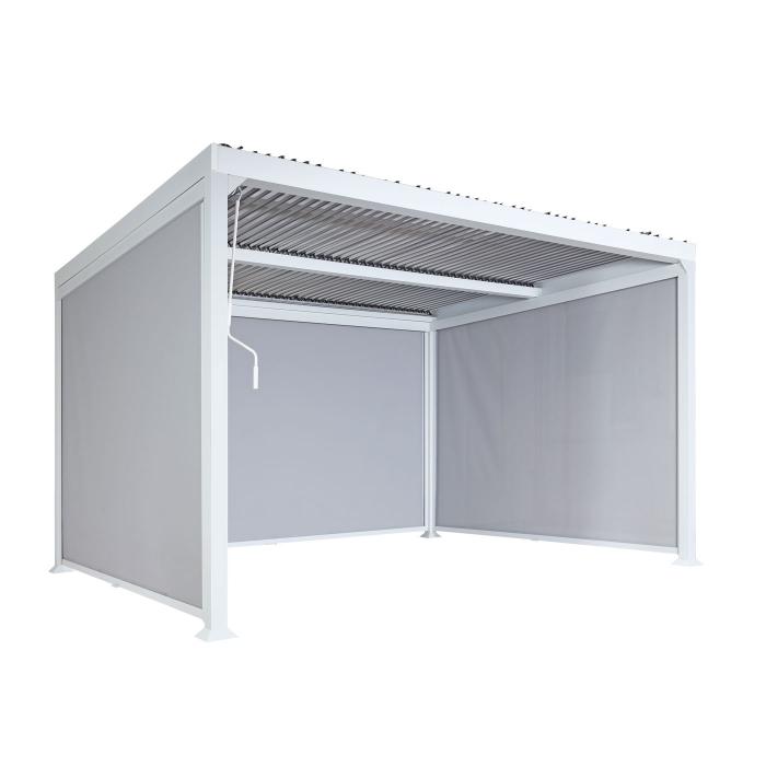 Alu Pergola HWC-L41 mit 3x Seitenwand, Lamellen-Pavillon, stabiles 8cm-Metall-Gestell 3x3,7m ~ wei