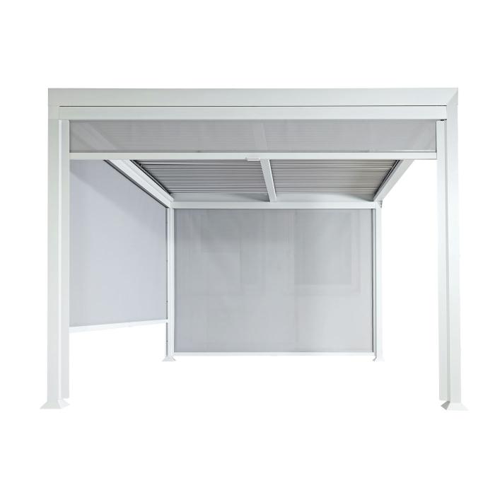 Alu Pergola HWC-L41 mit 3x Seitenwand, Lamellen-Pavillon, stabiles 8cm-Metall-Gestell 3x3,7m ~ wei