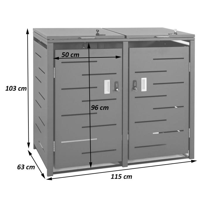 2er-Mlltonnenverkleidung HWC-E83, Mlltonnenbox Mlltonnenabdeckung, erweiterbar 103x115x63cm ~ Edelstahl 38kg