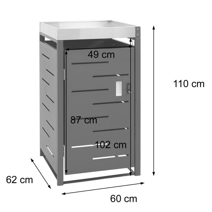 1er-Mlltonnenverkleidung HWC-H40b, Mlltonnenbox, Pflanzkasten Edelstahl-Metall-Kombi 24kg 110x60x62cm erweiterbar