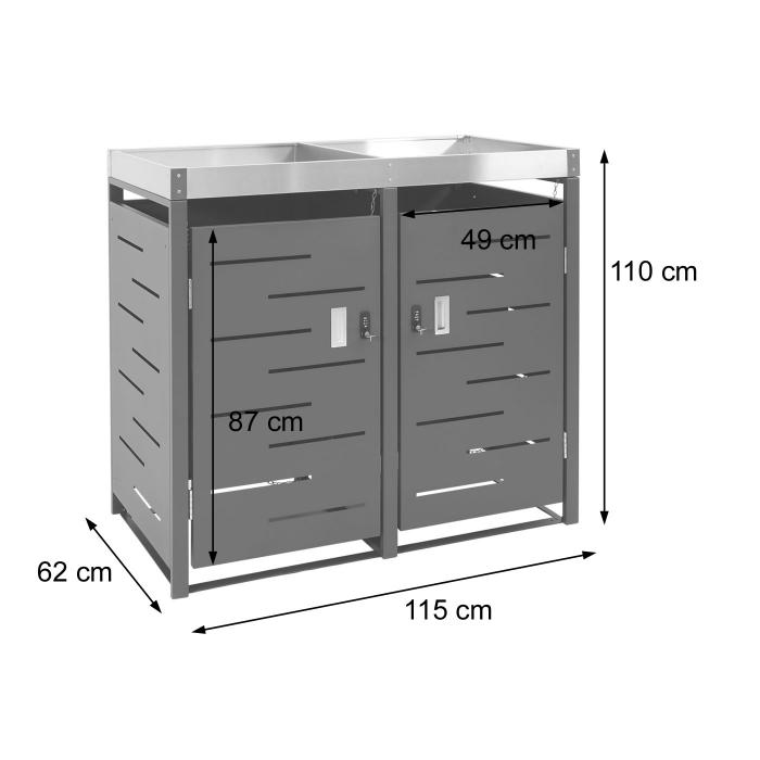 2er-Mlltonnenverkleidung HWC-H40b, Mlltonnenbox, Pflanzkasten Edelstahl-Metall-Kombi 39kg 110x115x62cm erweiterbar