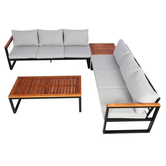 Garten-Garnitur HWC-L26, Gartenlounge Lounge-Set Sitzgruppe Sofa, Metall Akazie Holz MVG-zertifiziert ~ hellgrau