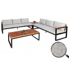 Garten-Garnitur HWC-L26, Gartenlounge Lounge-Set Sitzgruppe Sofa, Metall Akazie Holz FSC-zertifiziert ~ hellgrau