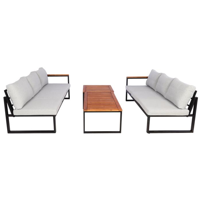 Garten-Garnitur HWC-L26, Gartenlounge Lounge-Set Sitzgruppe Sofa, Metall Akazie Holz MVG-zertifiziert ~ hellgrau