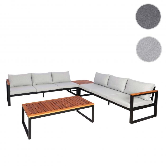 Garten-Garnitur HWC-L26, Gartenlounge Lounge-Set Sitzgruppe Sofa, Metall Akazie Holz MVG-zertifiziert ~ hellgrau