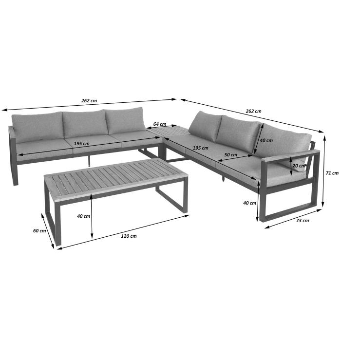 Garten-Garnitur HWC-L26, Gartenlounge Lounge-Set Sitzgruppe Sofa, Metall Akazie Holz MVG-zertifiziert ~ hellgrau