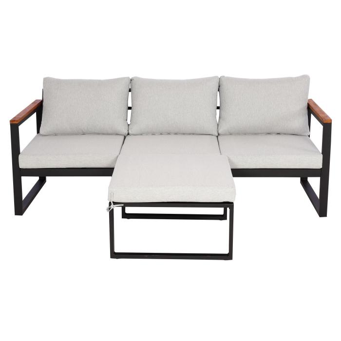 Garten-Garnitur HWC-L26b, Gartenlounge Sitzgruppe Lounge-Set Sofa, Aluminium Akazie Holz MVG-zertifiziert ~ hellgrau