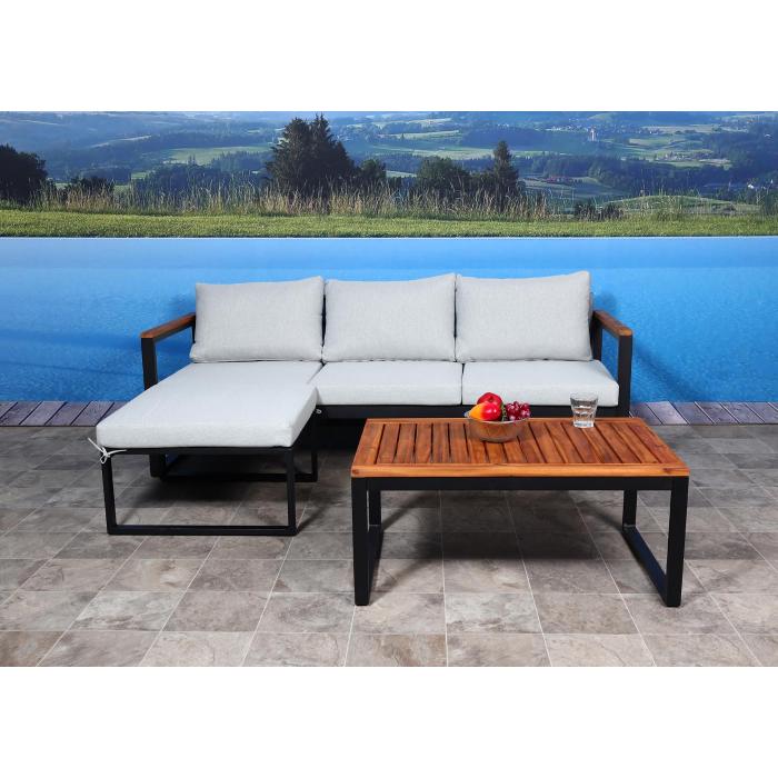 Garten-Garnitur HWC-L26b, Gartenlounge Sitzgruppe Lounge-Set Sofa, Aluminium Akazie Holz MVG-zertifiziert ~ hellgrau