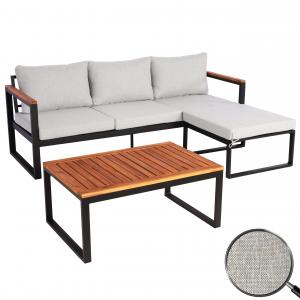 Garten-Garnitur HWC-L26b, Gartenlounge Sitzgruppe Lounge-Set Sofa, Aluminium Akazie Holz MVG-zertifiziert ~ hellgrau