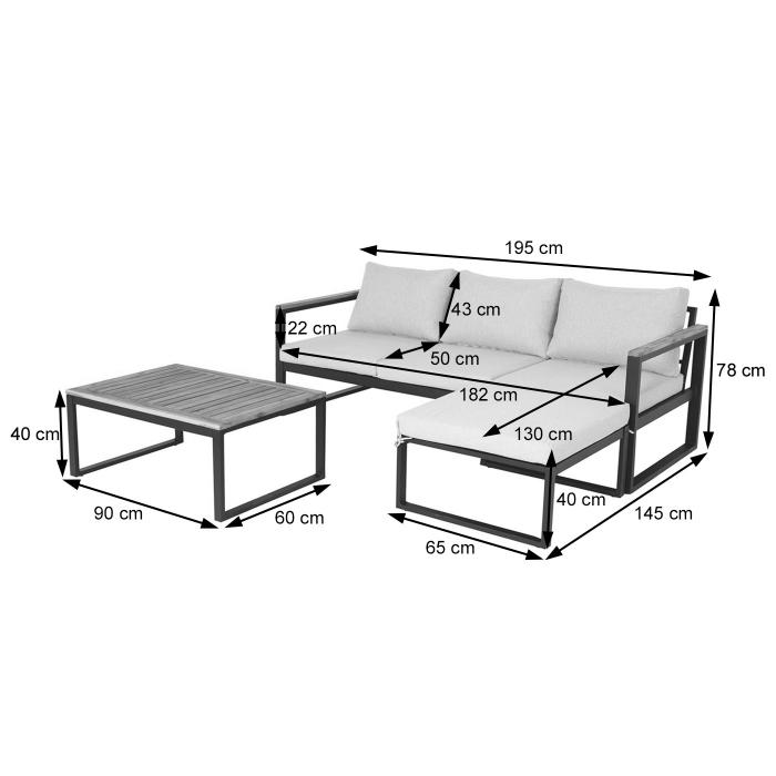 Garten-Garnitur HWC-L26b, Gartenlounge Sitzgruppe Lounge-Set Sofa, Aluminium Akazie Holz MVG-zertifiziert ~ dunkelgrau