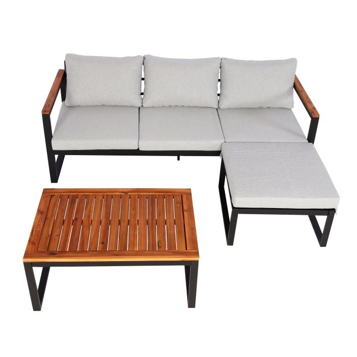 Garten-Garnitur HWC-L26b, Gartenlounge Sitzgruppe Lounge-Set Sofa, Aluminium Akazie Holz MVG-zertifiziert ~ hellgrau