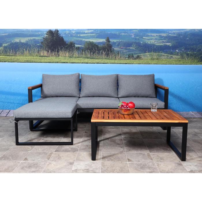 Garten-Garnitur HWC-L26b, Gartenlounge Sitzgruppe Lounge-Set Sofa, Aluminium Akazie Holz MVG-zertifiziert ~ dunkelgrau