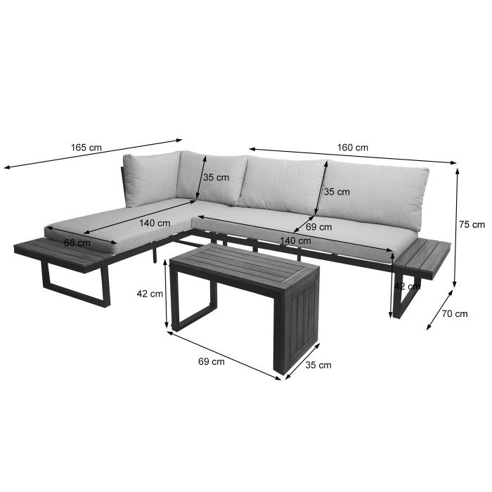 Garten Garnitur HWC-L27, Garnitur Sitzgruppe Lounge-Set Sofa, Spun Poly Alu Akazie Holz MVG-zertifiziert ~ dunkelgrau