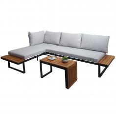 Garten Garnitur HWC-L27, Garnitur Sitzgruppe Lounge-Set Sofa, Spun Poly Alu Akazie Holz MVG-zertifiziert ~ hellgrau