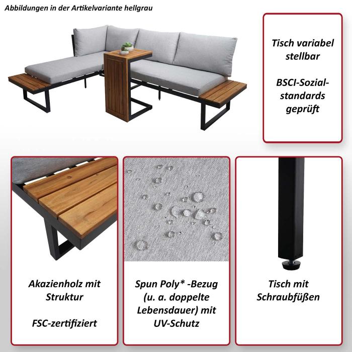 Garten Garnitur HWC-L27, Garnitur Sitzgruppe Lounge-Set Sofa, Spun Poly Alu Akazie Holz MVG-zertifiziert ~ dunkelgrau