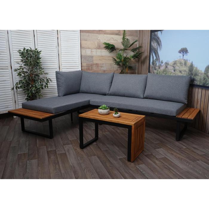 Garten Garnitur HWC-L27, Garnitur Sitzgruppe Lounge-Set Sofa, Spun Poly Alu Akazie Holz MVG-zertifiziert ~ dunkelgrau