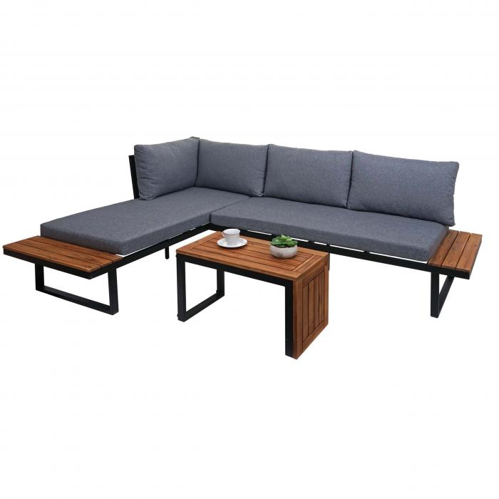 Garten Garnitur HWC-L27, Garnitur Sitzgruppe Lounge-Set Sofa, Spun Poly Alu Akazie Holz MVG-zertifiziert ~ dunkelgrau