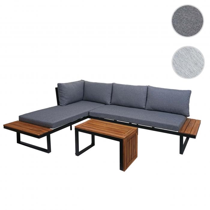 Garten Garnitur HWC-L27, Garnitur Sitzgruppe Lounge-Set Sofa, Spun Poly Alu Akazie Holz MVG-zertifiziert ~ dunkelgrau