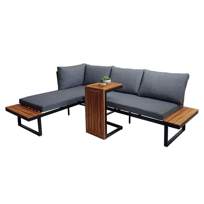 Garten Garnitur HWC-L27, Garnitur Sitzgruppe Lounge-Set Sofa, Spun Poly Alu Akazie Holz MVG-zertifiziert ~ dunkelgrau