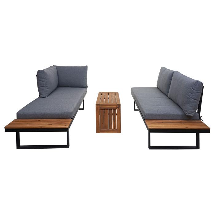 Garten Garnitur HWC-L27, Garnitur Sitzgruppe Lounge-Set Sofa, Spun Poly Alu Akazie Holz MVG-zertifiziert ~ dunkelgrau