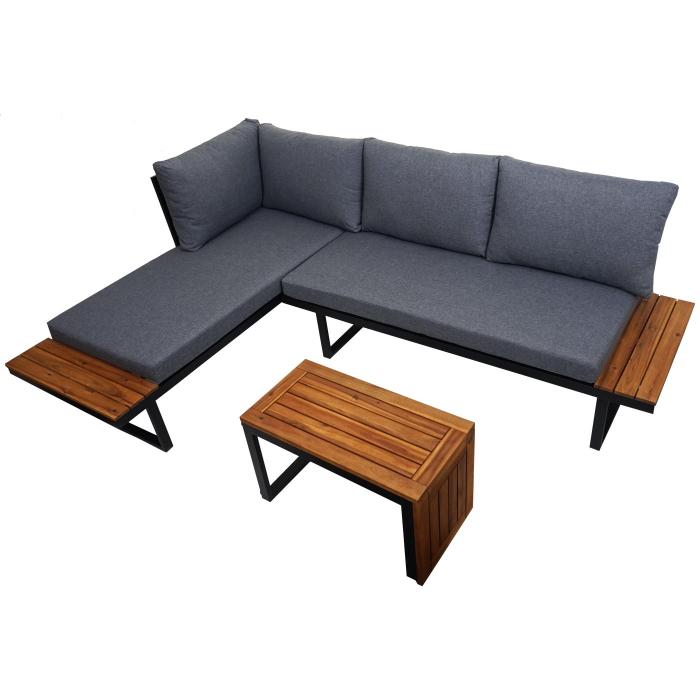 Garten Garnitur HWC-L27, Garnitur Sitzgruppe Lounge-Set Sofa, Spun Poly Alu Akazie Holz MVG-zertifiziert ~ dunkelgrau