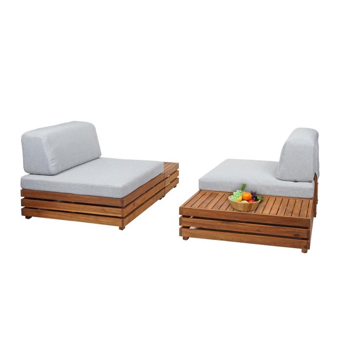 Garten-Garnitur HWC-L28, Lounge-Set Sitzgruppe Lounge-Sessel Sofa, Spun Poly Akazie Holz MVG ~ Polster hellgrau