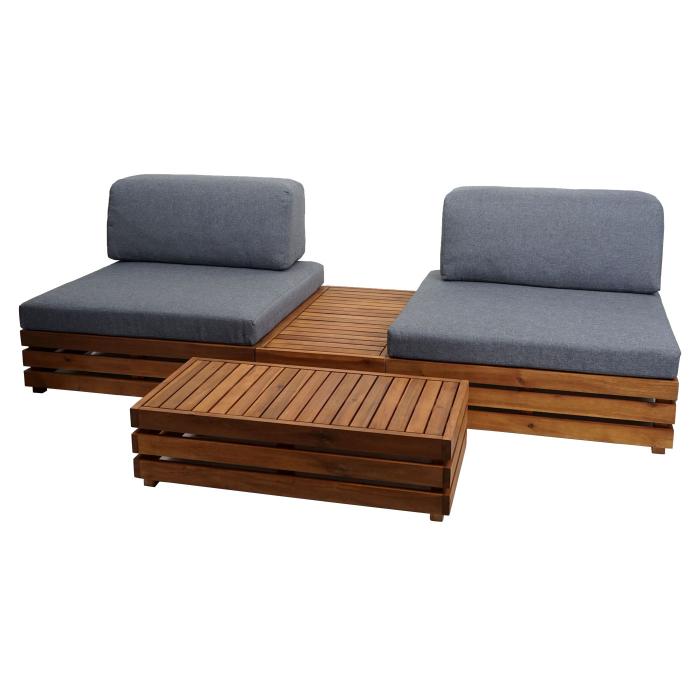 Garten-Garnitur HWC-L28, Lounge-Set Sitzgruppe Lounge-Sessel Sofa, Spun Poly Akazie Holz MVG ~ Polster dunkelgrau