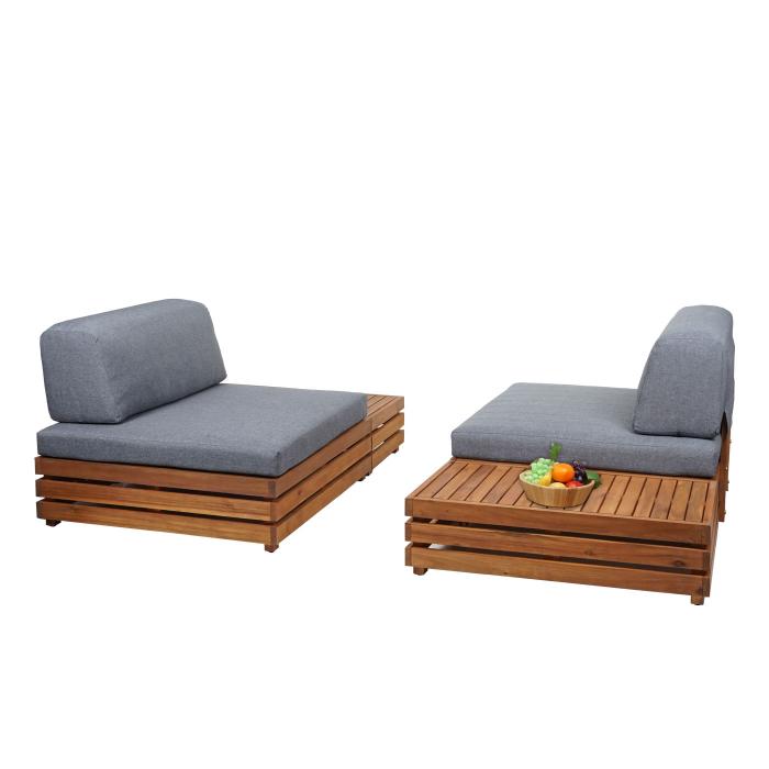 Garten-Garnitur HWC-L28, Lounge-Set Sitzgruppe Lounge-Sessel Sofa, Spun Poly Akazie Holz MVG ~ Polster dunkelgrau