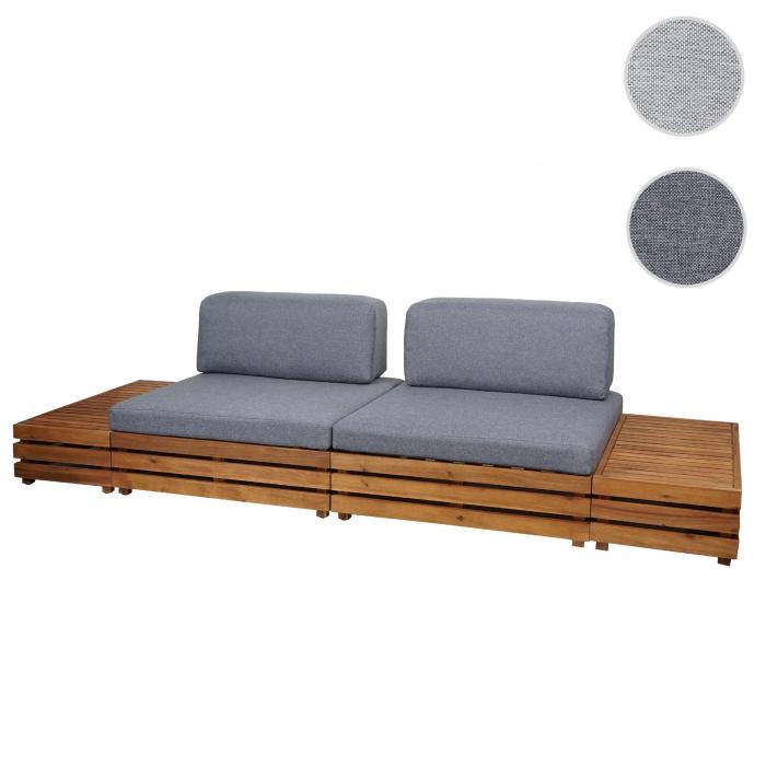 Garten-Garnitur HWC-L28, Lounge-Set Sitzgruppe Lounge-Sessel Sofa, Spun Poly Akazie Holz MVG ~ Polster dunkelgrau
