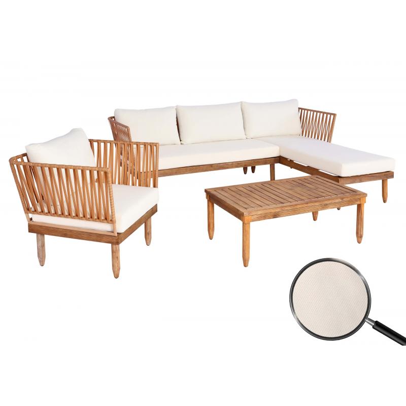 Garten-Garnitur HWC-L29, Garnitur Sitzgruppe Lounge-Set Sofa, Akazie Holz MVG-zertifiziert ~ creme-weiß