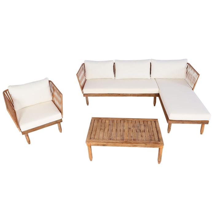 Garten-Garnitur HWC-L29, Garnitur Sitzgruppe Lounge-Set Sofa, Akazie Holz MVG-zertifiziert ~ creme-weiß