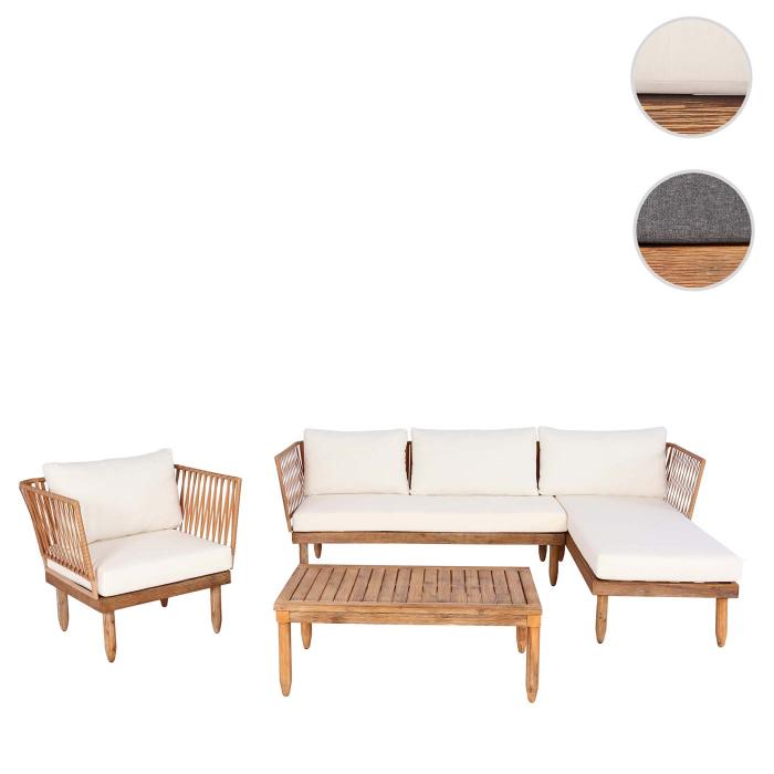 Garten-Garnitur HWC-L29, Garnitur Sitzgruppe Lounge-Set Sofa, Akazie Holz MVG-zertifiziert ~ creme-wei