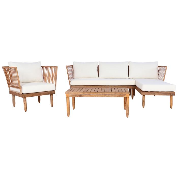 Garten-Garnitur HWC-L29, Garnitur Sitzgruppe Lounge-Set Sofa, Akazie Holz MVG-zertifiziert ~ creme-weiß