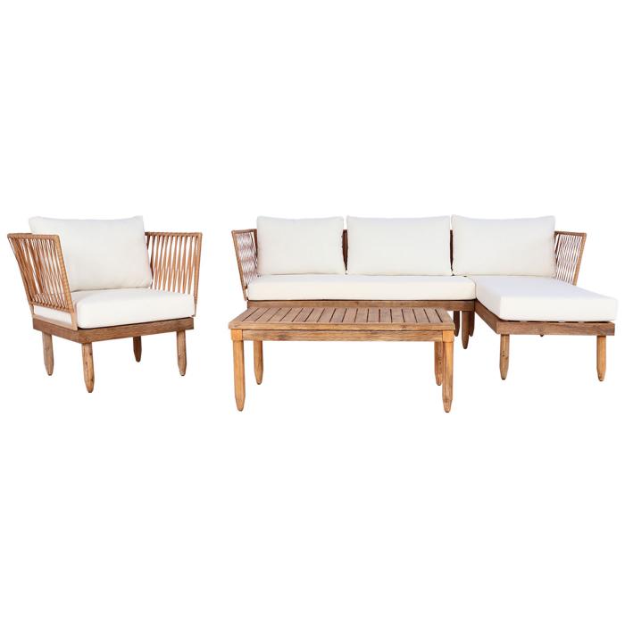 Retourenware | Garten-Garnitur HWC-L29, Garnitur Sitzgruppe Lounge-Set Sofa, Akazie Holz MVG-zertifiziert ~ creme-wei