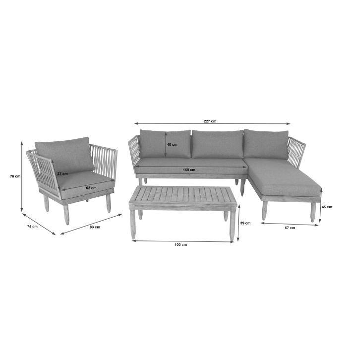 Garten-Garnitur HWC-L29, Garnitur Sitzgruppe Lounge-Set Sofa, Akazie Holz MVG-zertifiziert ~ dunkelgrau