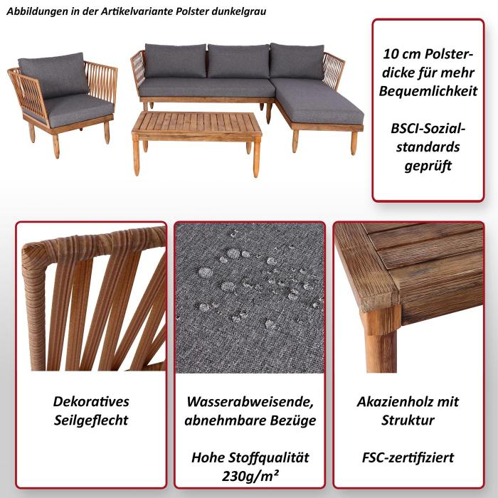 Garten-Garnitur HWC-L29, Garnitur Sitzgruppe Lounge-Set Sofa, Akazie Holz MVG-zertifiziert ~ dunkelgrau