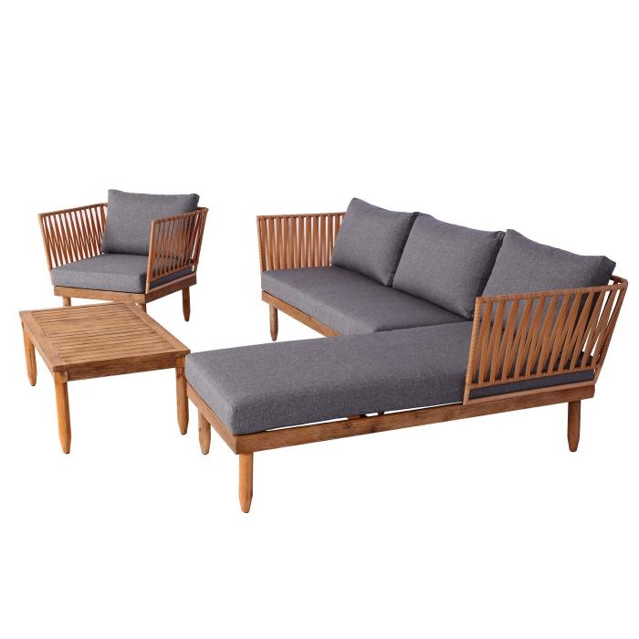 Garten-Garnitur HWC-L29, Garnitur Sitzgruppe Lounge-Set Sofa, Akazie Holz MVG-zertifiziert ~ dunkelgrau