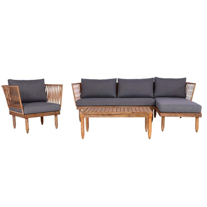 Garten-Garnitur HWC-L29, Garnitur Sitzgruppe Lounge-Set Sofa, Akazie Holz MVG-zertifiziert ~ dunkelgrau