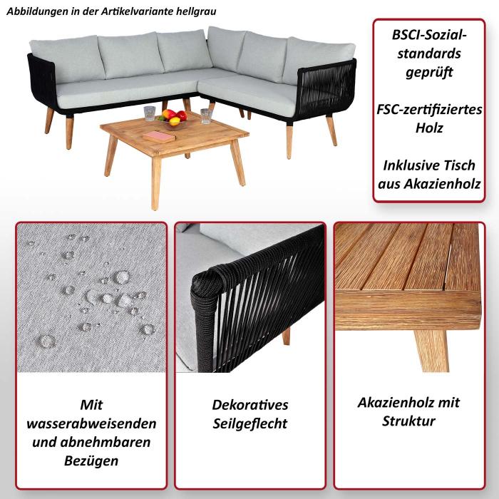 Garten-Garnitur HWC-L30, Garnitur Sitzgruppe Lounge-Set Sofa, Akazie Holz MVG-zertifiziert ~ Polster dunkelgrau