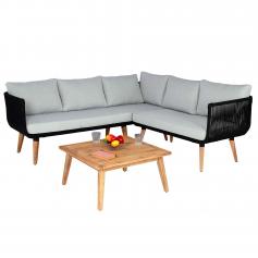 Garten-Garnitur HWC-L30, Garnitur Sitzgruppe Lounge-Set Sofa, Akazie Holz FSC-zertifiziert ~ Polster hellgrau