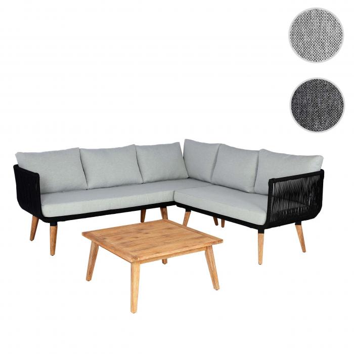 Garten-Garnitur HWC-L30, Garnitur Sitzgruppe Lounge-Set Sofa, Akazie Holz MVG-zertifiziert ~ Polster hellgrau