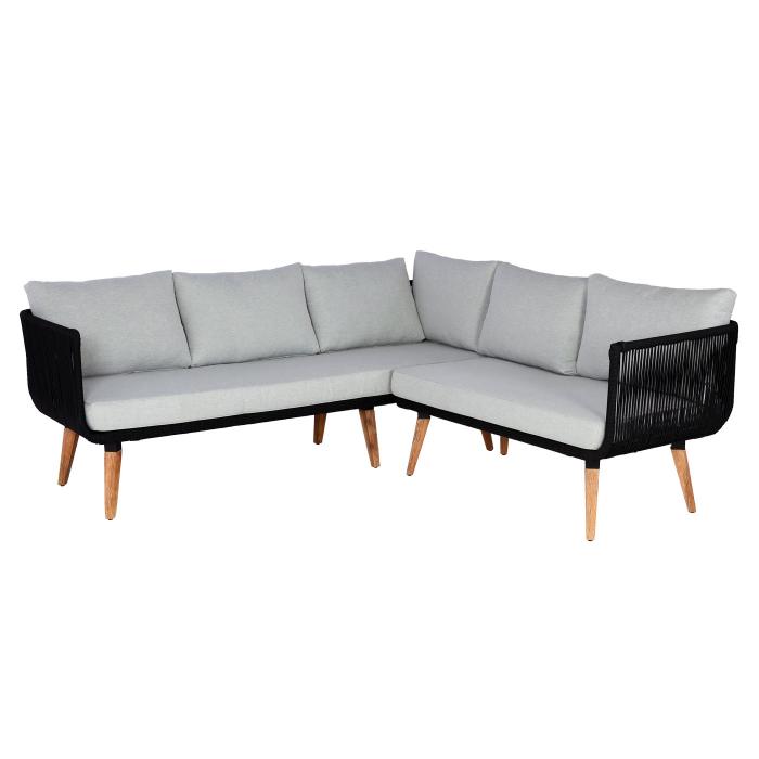 Garten-Garnitur HWC-L30, Garnitur Sitzgruppe Lounge-Set Sofa, Akazie Holz MVG-zertifiziert ~ Polster hellgrau