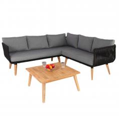 Garten-Garnitur HWC-L30, Garnitur Sitzgruppe Lounge-Set Sofa, Akazie Holz FSC-zertifiziert ~ Polster dunkelgrau