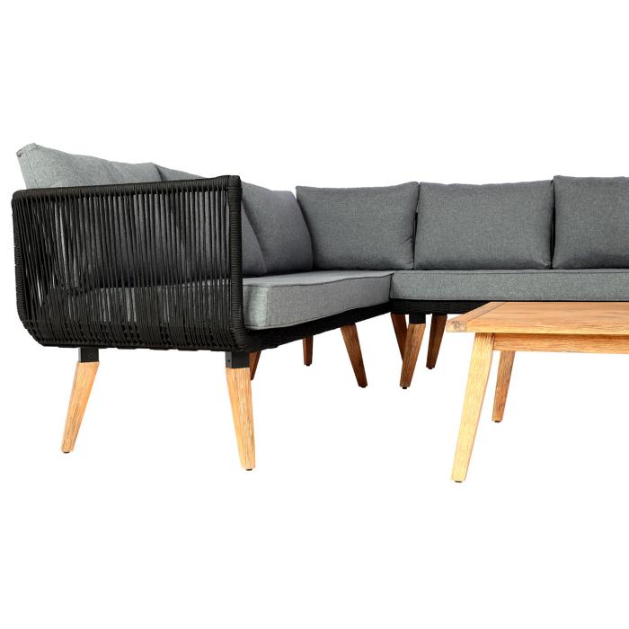 Garten-Garnitur HWC-L30, Garnitur Sitzgruppe Lounge-Set Sofa, Akazie Holz MVG-zertifiziert ~ Polster dunkelgrau