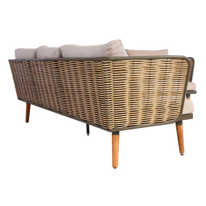 Gartengarnitur HWC-L31, Garnitur Lounge-Set Sofa Outdoor, Spun Poly Metall Poly-Rattan MVG-zertifiziert ~ beige-braun