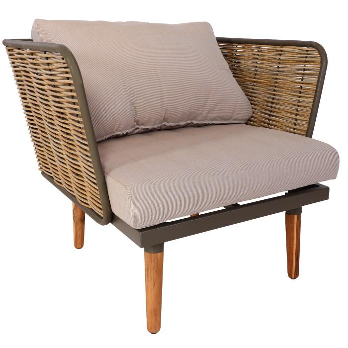 Gartengarnitur HWC-L31, Garnitur Lounge-Set Sofa Outdoor, Spun Poly Metall Poly-Rattan MVG-zertifiziert ~ beige-braun